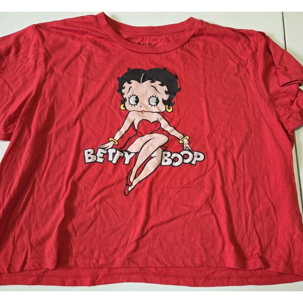 Betty Boop Graphic T-Shirt Red Cropped Short Sleeve Women's Size 3X Fleischer